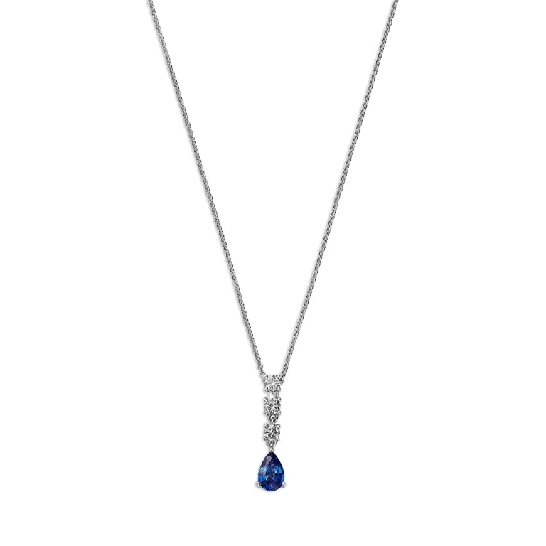 Sapphire & Diamond Linear Pendant Necklace in 14K White Gold, 20