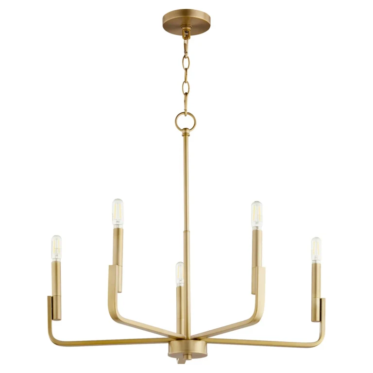 Aged Brass Six Light Chandelier from the Tempo Collection