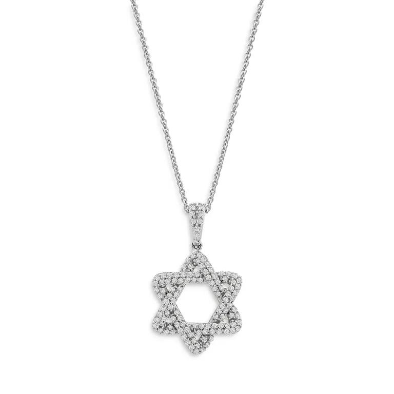 Diamond Star of David Pendant Necklace in 14K White Gold, 0.33 tcw