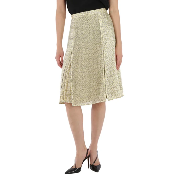 Burberry Ladies Monogram Print Silk Pleated Skirt
