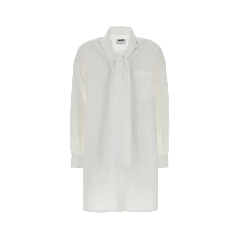Moschino White Stretch Poplin Shirt Dress Fantasiabianco Exterior: Cotton Elastane Abiti - Women