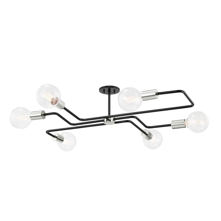 Jena 6-Light Semi-Flush Ceiling Light in Polished Nickel with Textured Black