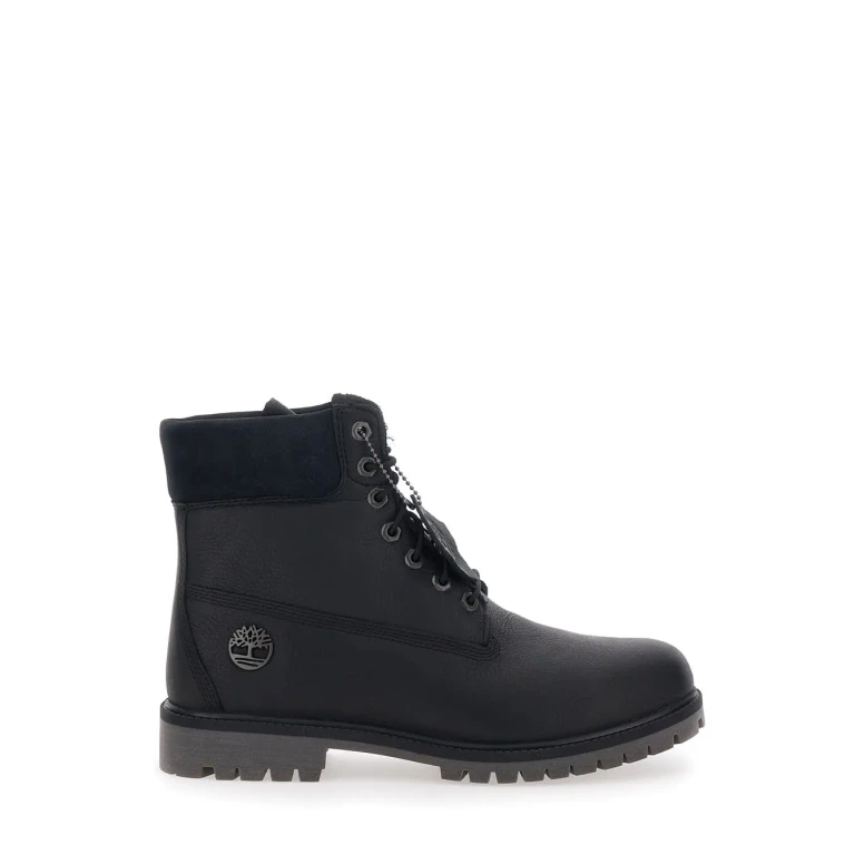 Timberland Black Ankle Boots With Logo Detail On The Side And Low Block Heel In Leather Man