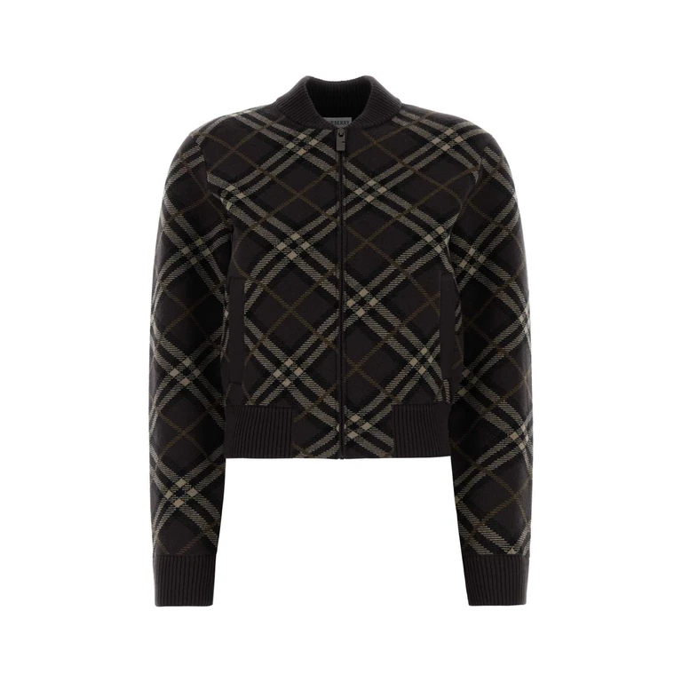 Burberry Embroidered Stretch Wool Blend Cardigan Truffleipcheck Maglieria - Women