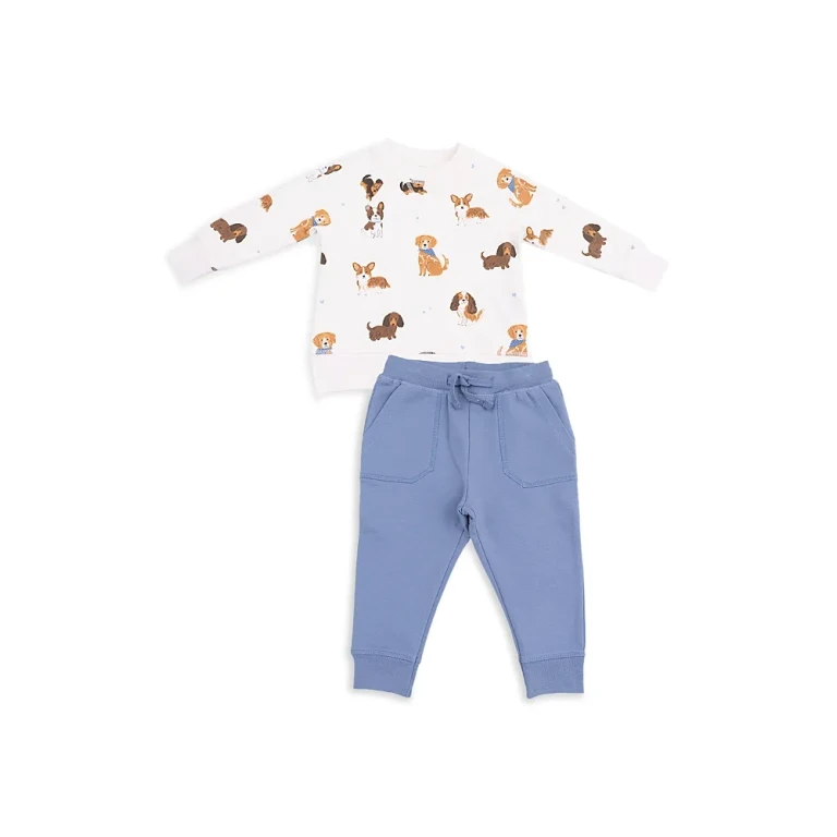 Angel Dear Unisex Best Friend Dogs French Terry Raglan Sweatshirt & Jogger Pant Set - Baby