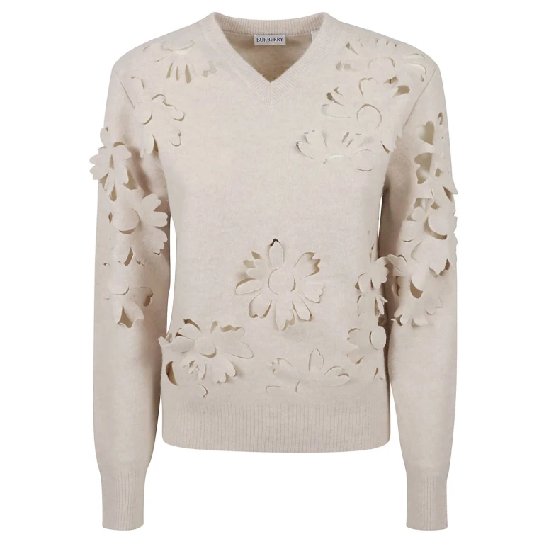 Burberry V-neck Perforated Rib Sweater