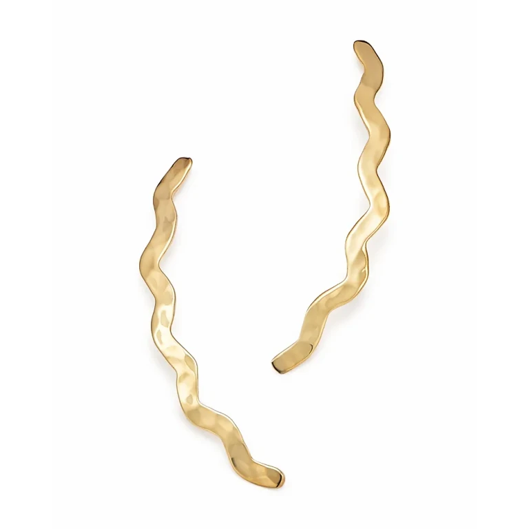 14K Yellow Gold Zigzag Hammered Climber Earrings
