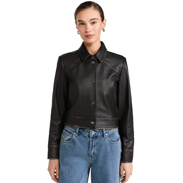 IRO Demet Leather Jacket Brown 44