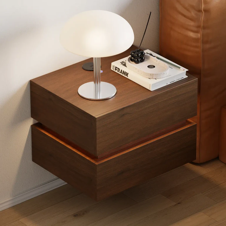 Floating Smart LED Nightstand Wireless Charging Station Bedside Table with Light White