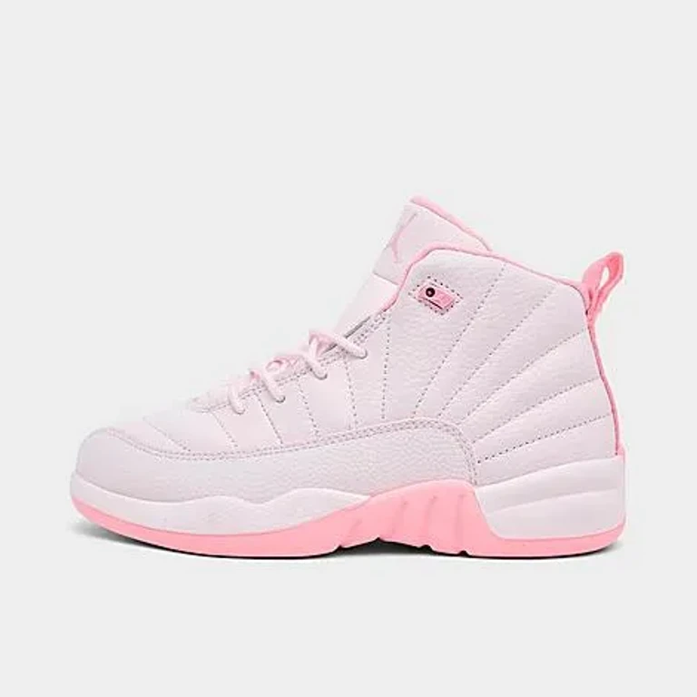 Jordan Girls' Little Kids Air Retro 12 Basketball Shoes in Pearl Pink/Medium Soft Pink Size: 10.5