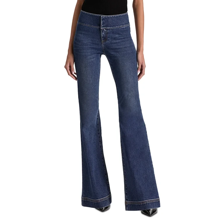Alice and Olivia High Rise Flare Jeans in Danica Dark Indigo