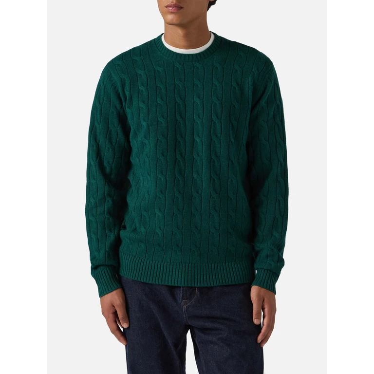 Mc2 Saint Barth Crewneck Cable-Knit Sweater Regent British Green Wool - Men