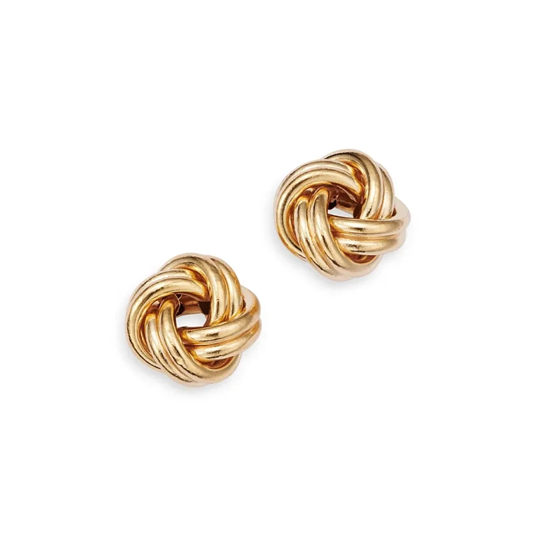 14K Yellow Gold Royal Chain Love Knot Stud Earrings