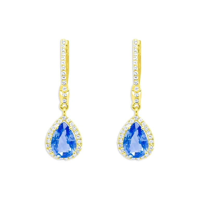 Meira T 14K Yellow Gold Blue Sapphire & Diamond Halo Dangle Huggie Hoop Earrings