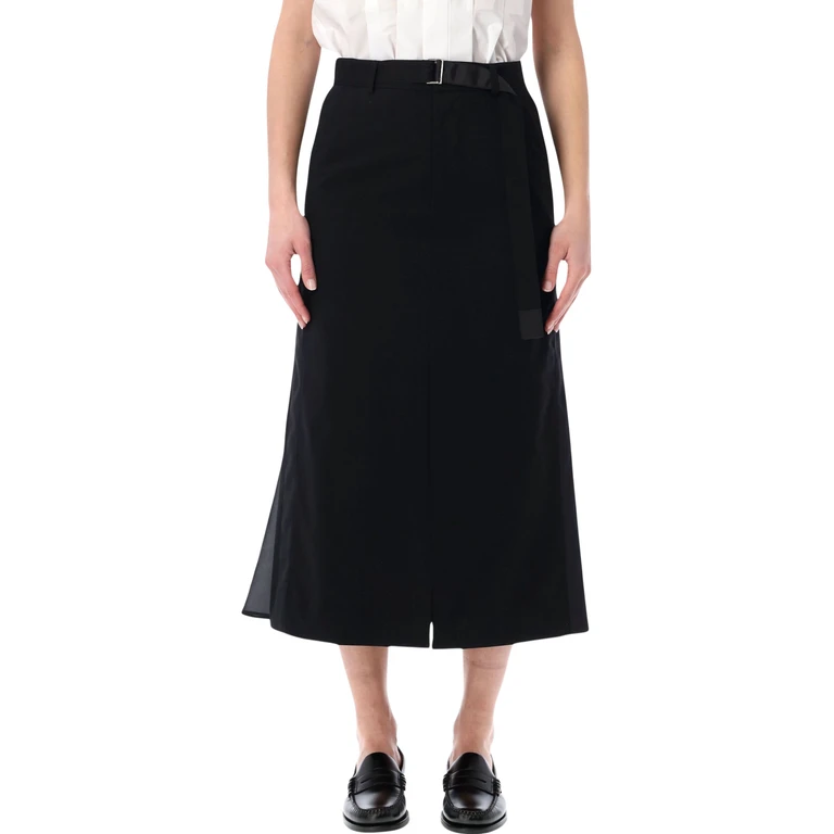 Sacai Wool Pleated Midi Skirt Black Attached Parts - Women