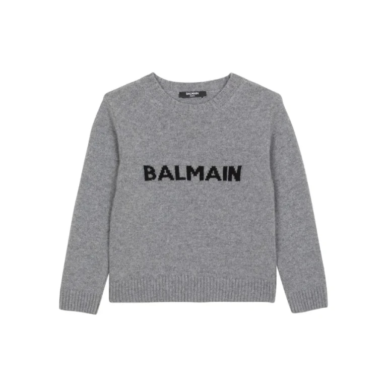 Balmain Boys Logo Intarsia Crewneck Sweater