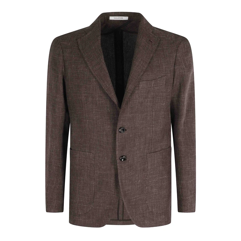Tagliatore Montecarlo 1 Petto Lino Cotone Effetto Stuoia Brown Blazer - Men