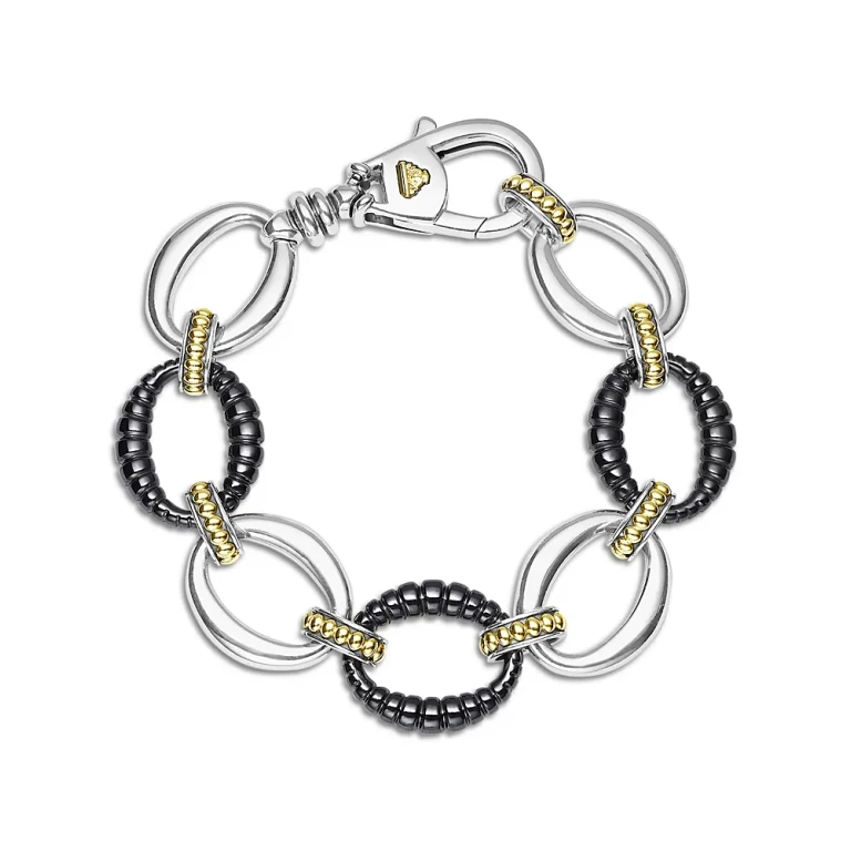 Lagos Two Tone Black Ceramic Link Bracelet