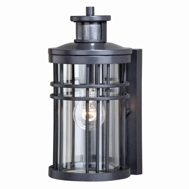 Vintage Black One Light Motion Sensor Outdoor Wall Light from the Wrightwood Collection