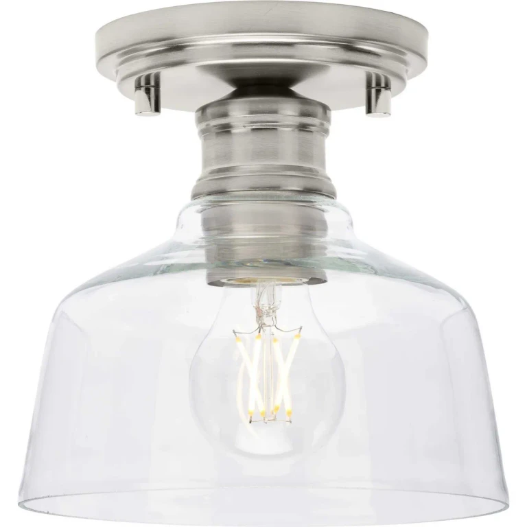 Brushed Nickel One Light Semi Flush Mount from the Singleton Collection