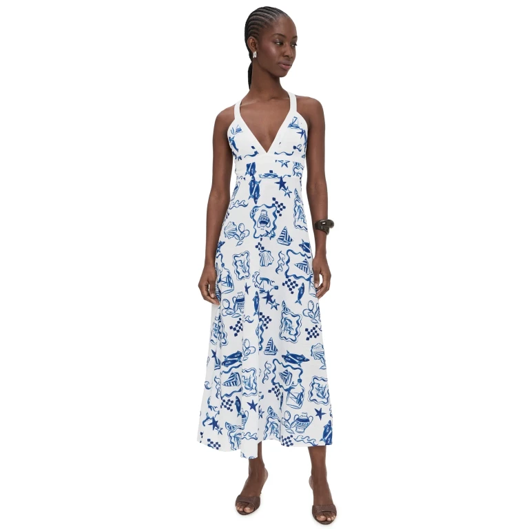 MINKPINK Baci Cross Back Dress Nautical Stamps M