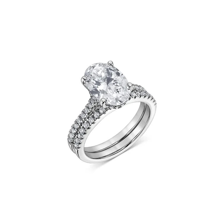 Certified Lab Grown Diamond Oval & Round Bridal Set in 18K White Gold, 3.50 tcw