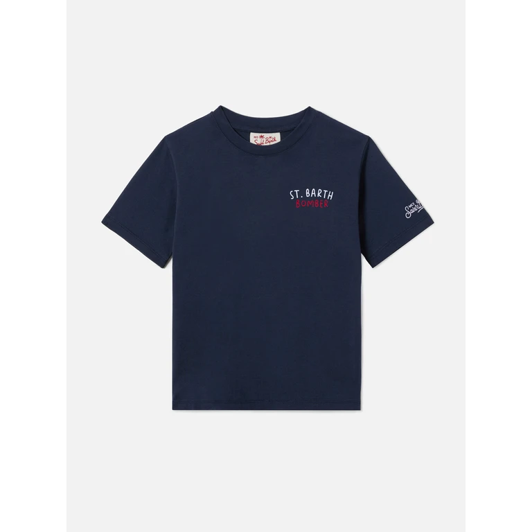 Mc2 Saint Barth Portland Jr T-Shirt With Bomber Embroidery Blue