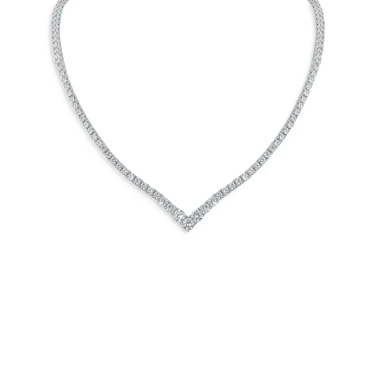 Kenneth Jay Lane Cubic Zirconia V Tennis Statement Necklace in Rhodium Plated, 17
