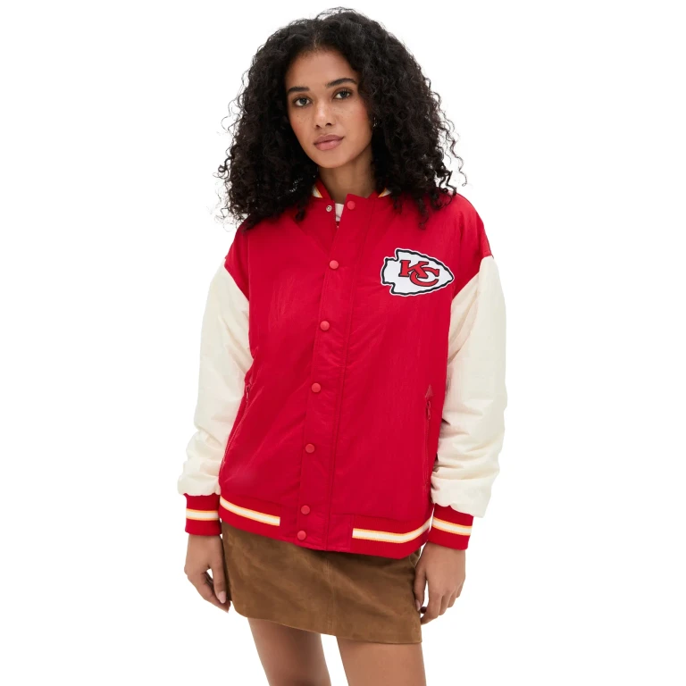 Terez Chiefs Colorblock Bomber Jacket Chiefs Red/Sugar Swizzle S