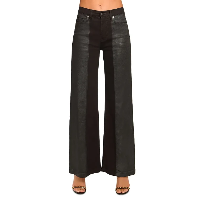 Ramy Brook Coated Vinnie Wide Leg Jeans in Black