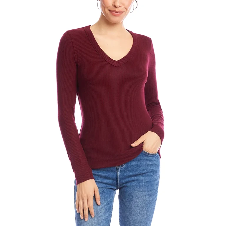 Karen Kane Ribbed V Neck Top