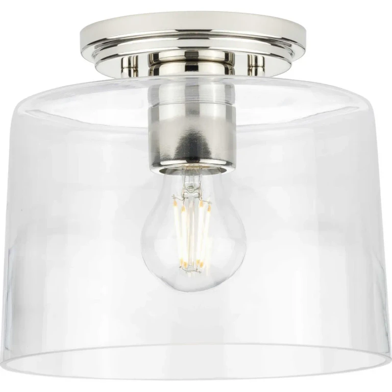 Polished Nickel One Light Flush Mount from the Adley Collection
