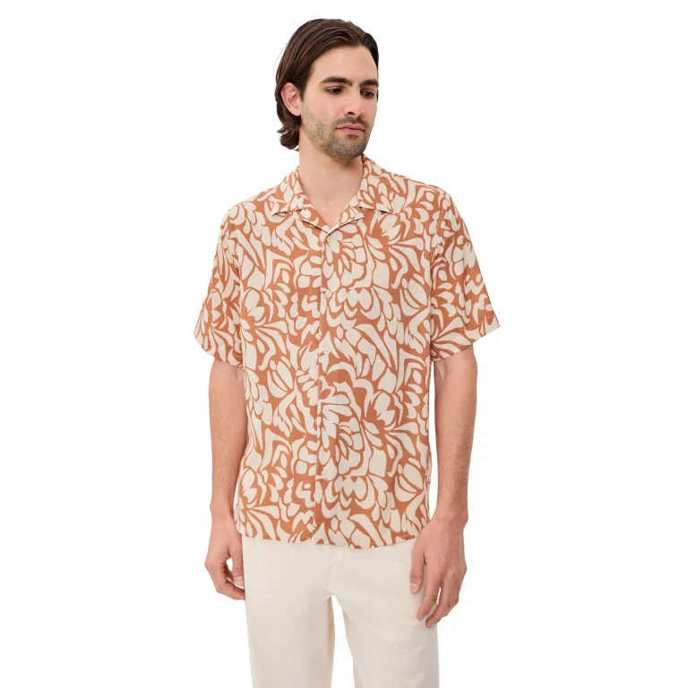 Wax London Two-Tone Floral Didcot Shirt Tan/Beige L