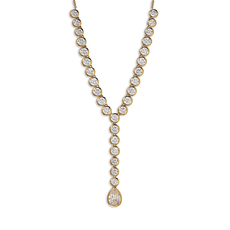 Nadri Cubic Zirconia Bezel Lariat Necklace in 18K Gold Plated, 16-18