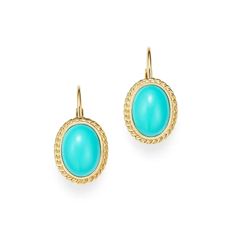 Turquoise Bezel Set Earrings in 14K Yellow Gold