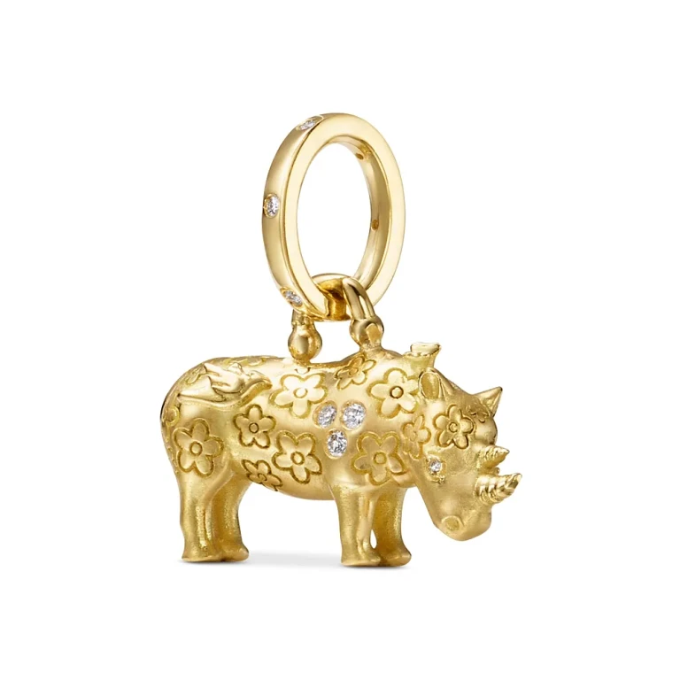 Temple St. Clair 18K Yellow Gold Fj Diamond Kifaru Rhino Pendant