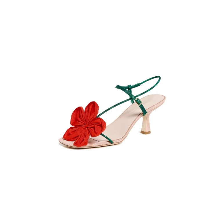 Loeffler Randall Frank Flower Applique Heeled Sandals Nude/Green/Red 5