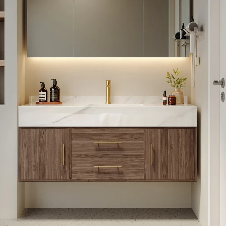 39.4" Floating Bathroom Vanity Wall Mounted Cultured Marble Top Bathroom Cabinet Black with Sink