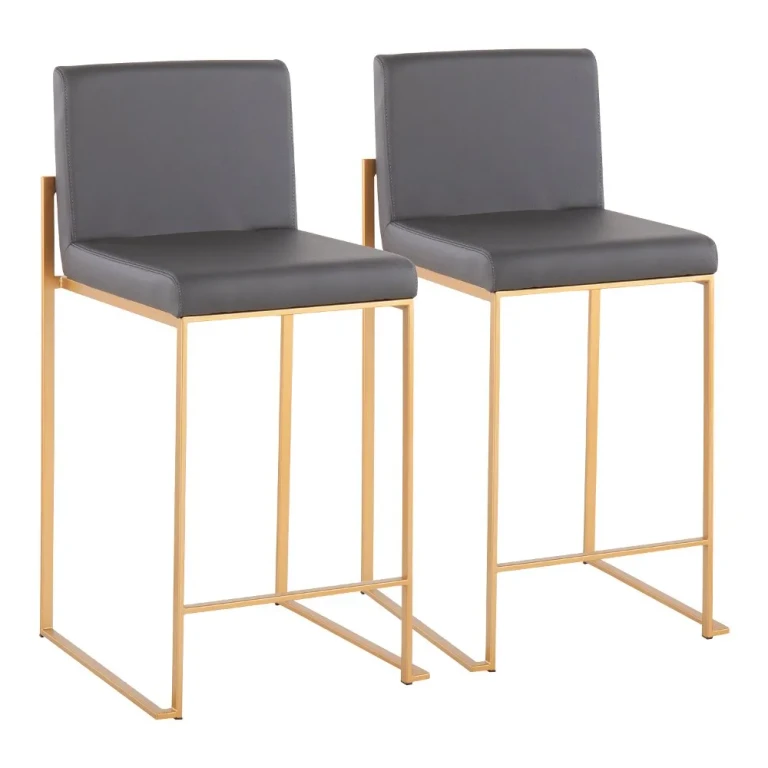 Fuji High Back Gold & Gray Faux Leather Counter Stools, Set of 2