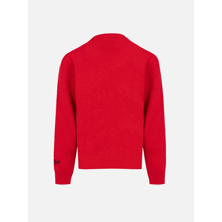 Mc2 Saint Barth Kid Red Crewneck Sweater Douglas With Penauts Print Snoopy Peanuts Special Edition