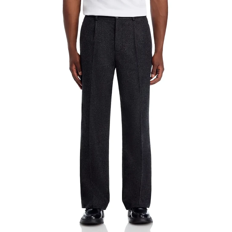 Frame Pinstriped Wool Blend Wide Leg Trousers