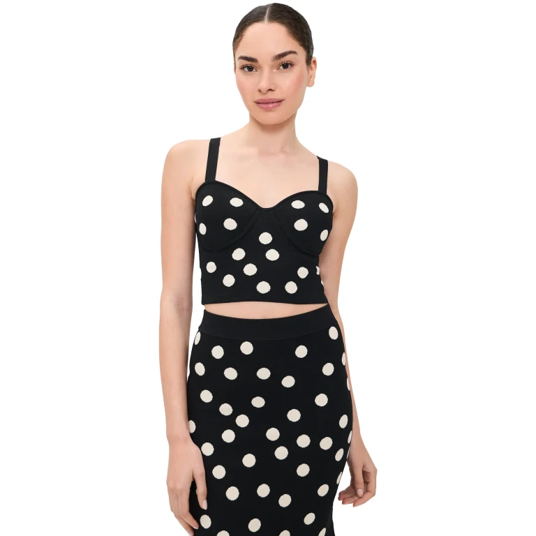 L'AGENCE Tula Polka-Dot Knit Bra Top BLACK/ECRU POLKA DOT XL