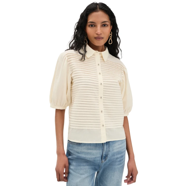 Ulla Johnson Cordelia Short Sleeve Button Up Top Adriatic 6