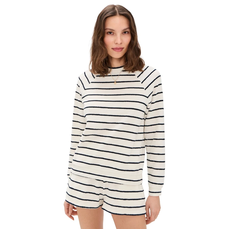 KULE The Terry Franny Pullover Cream/Navy XL
