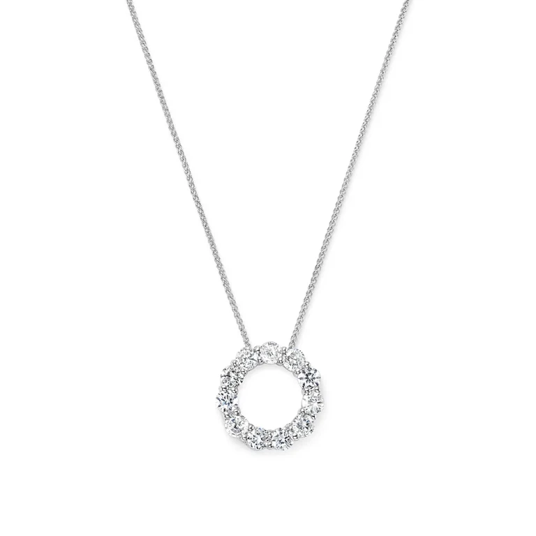 Diamond Circle Pendant Necklace in 14K White Gold, 2.0 tcw