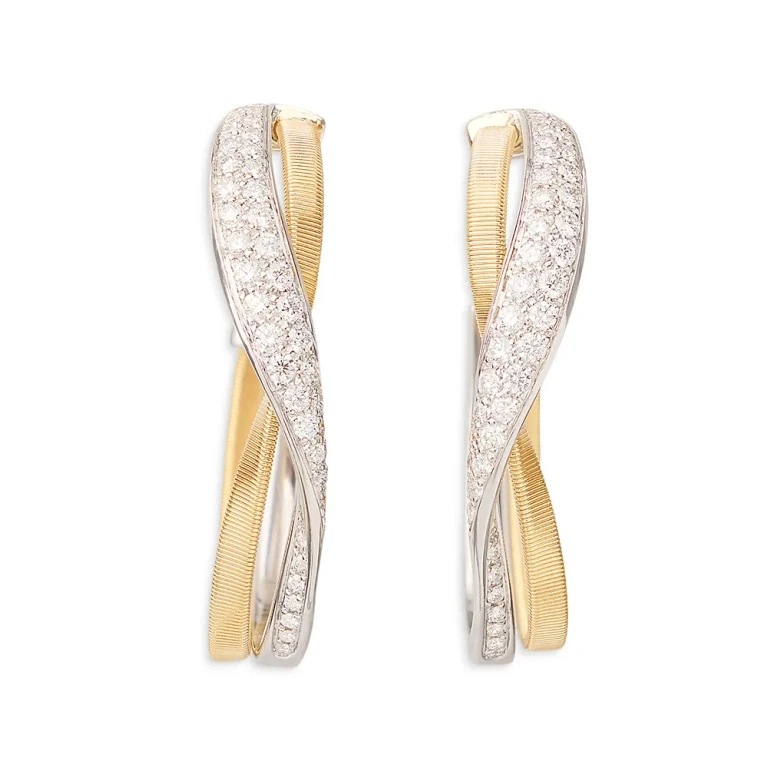 Marco Bicego 18K Yellow Gold Marrakech Diamond Pave Twist Hoop Earrings
