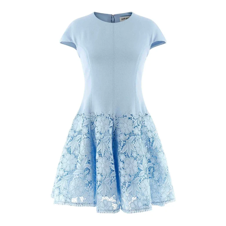 Self Portrait Robe Au Genou - Bleu Clair