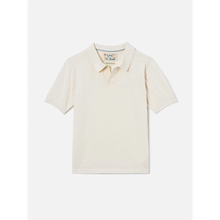 Mc2 Saint Barth Cream Sloan Jr Polo White Knitwear