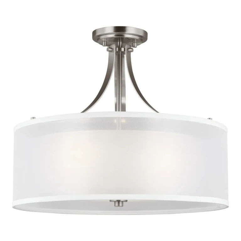 Brushed Nickel Three Light Semi-Flush Mount from the Elmwood Park Collection