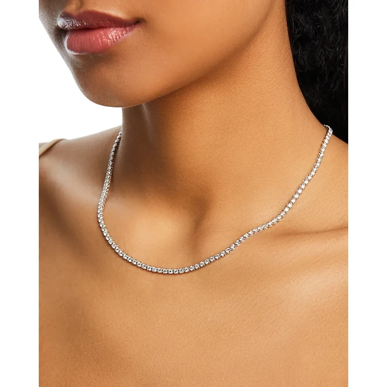 Diamond Crown Set Tennis Necklace in 14K White Gold, 5.0 tcw